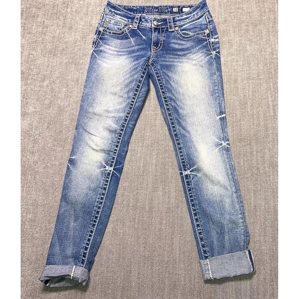 Miss Me Skinny Leg Jeans Womens 28 Blue Light Wash Cuffed Whiskering JS5152S3